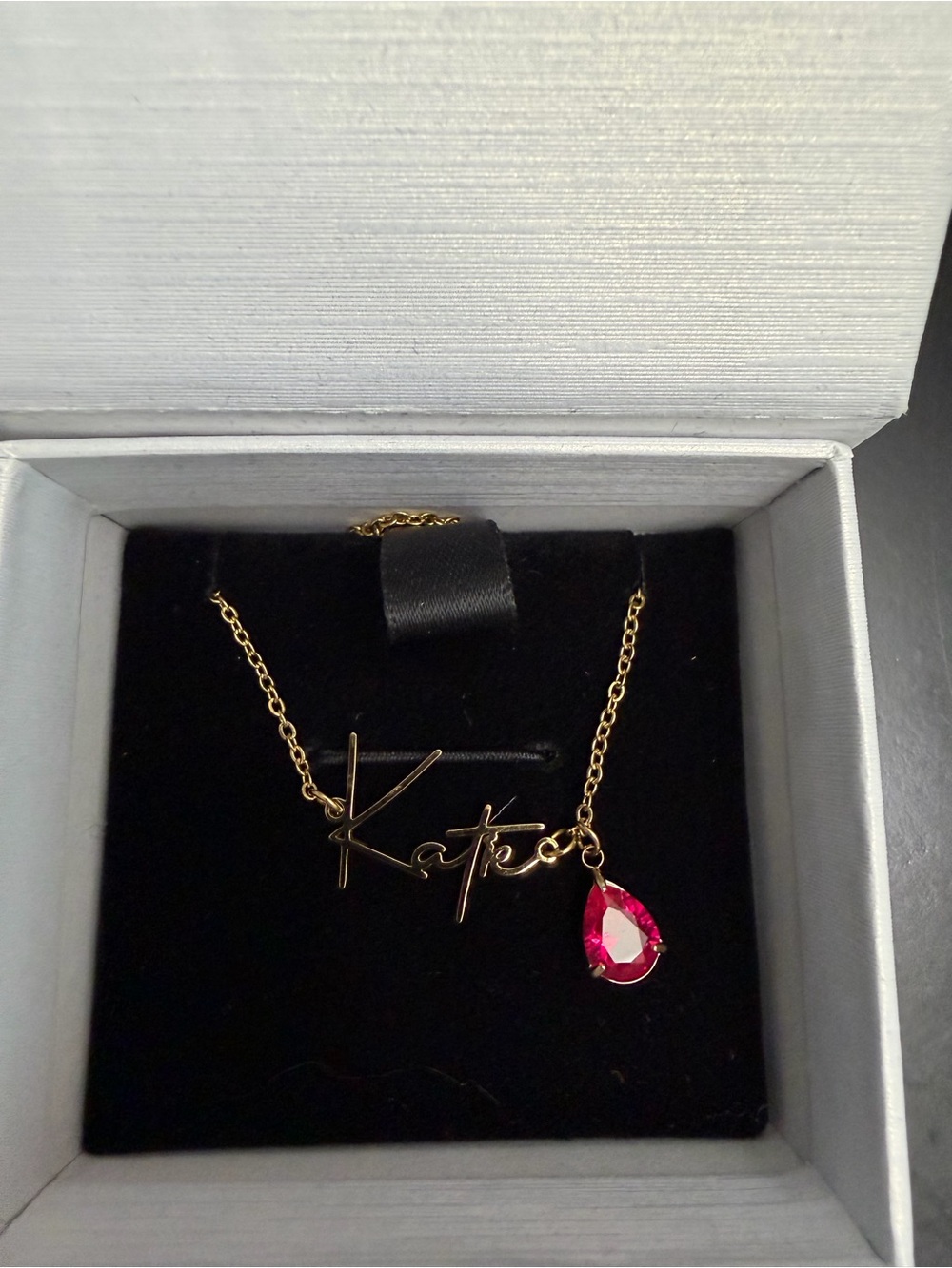 Mint and Lilly Personalized Script Gold “Katie” Necklace with Teardrop Pendant